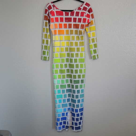 Jeremy Scott x Adidas Colorful Keyboard Key Dress RARE Rainbow Colors Maxi - Picture 7 of 12